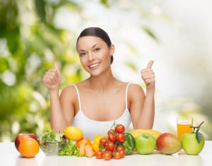 woman with fruits and vegetables